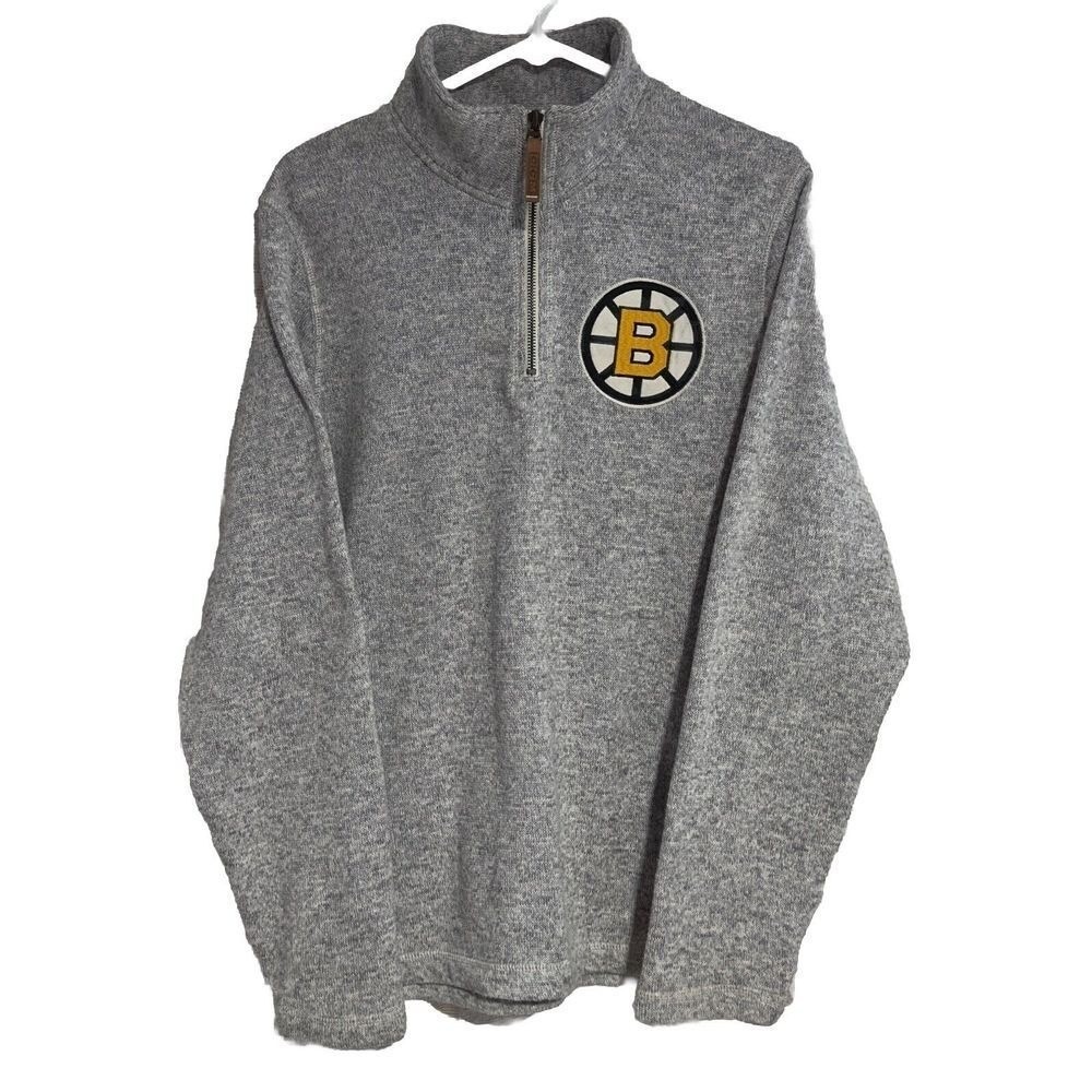 CCM Boston Bruins Pullover Sweater Mens Small Gray NHL Hockey 1/4 Zip Tight Knit
